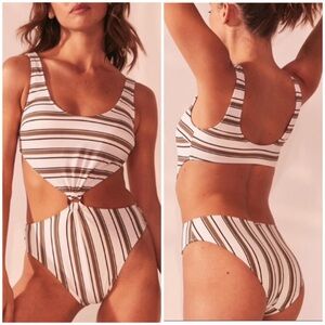 Abercrombie & Fitch Striped One Piece Swimsuit - White and Green